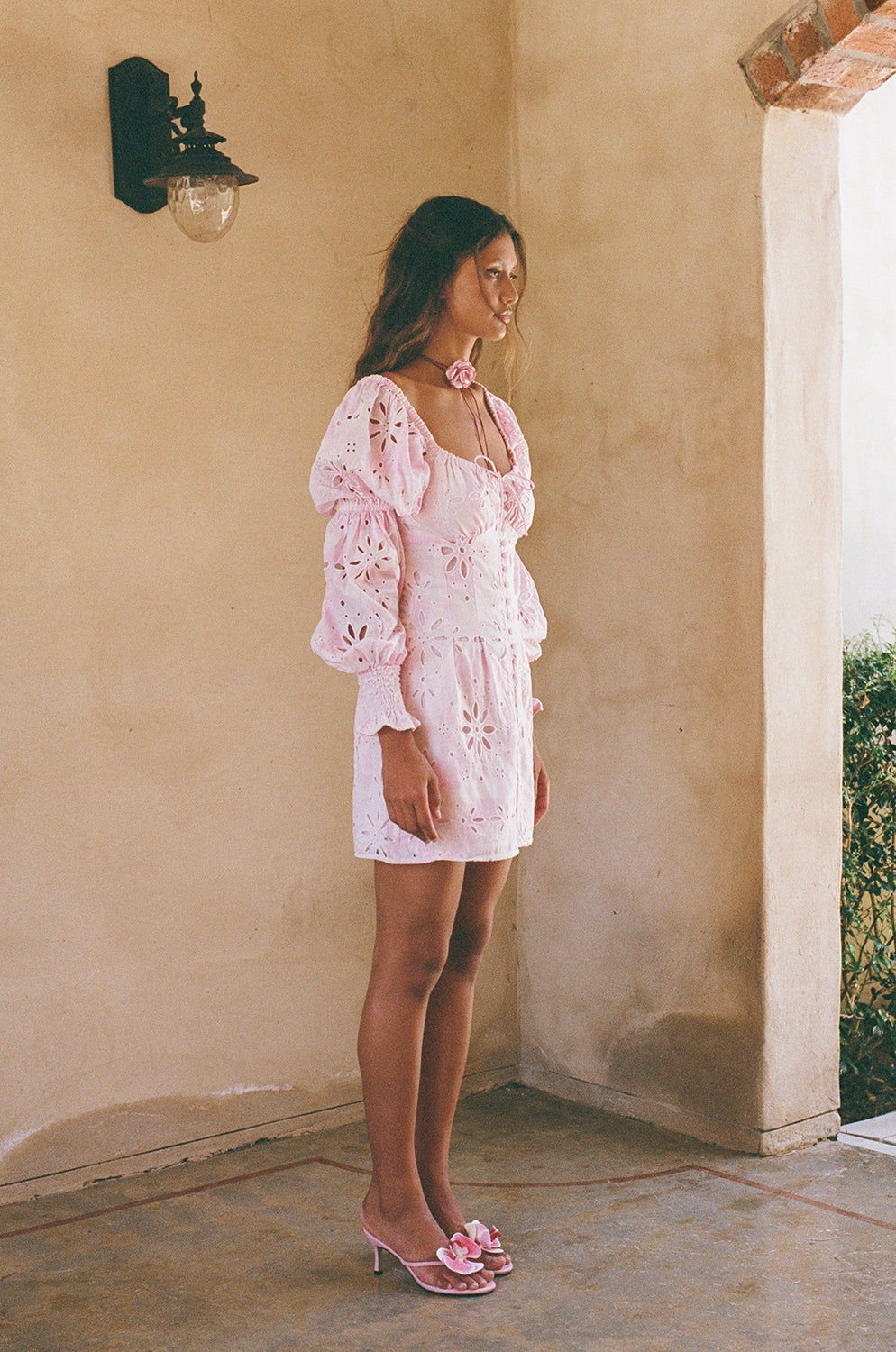 SABO LUXE Exclusive Pink Smudge Bloom Print Cotton Broderie Amala Women's Dress
