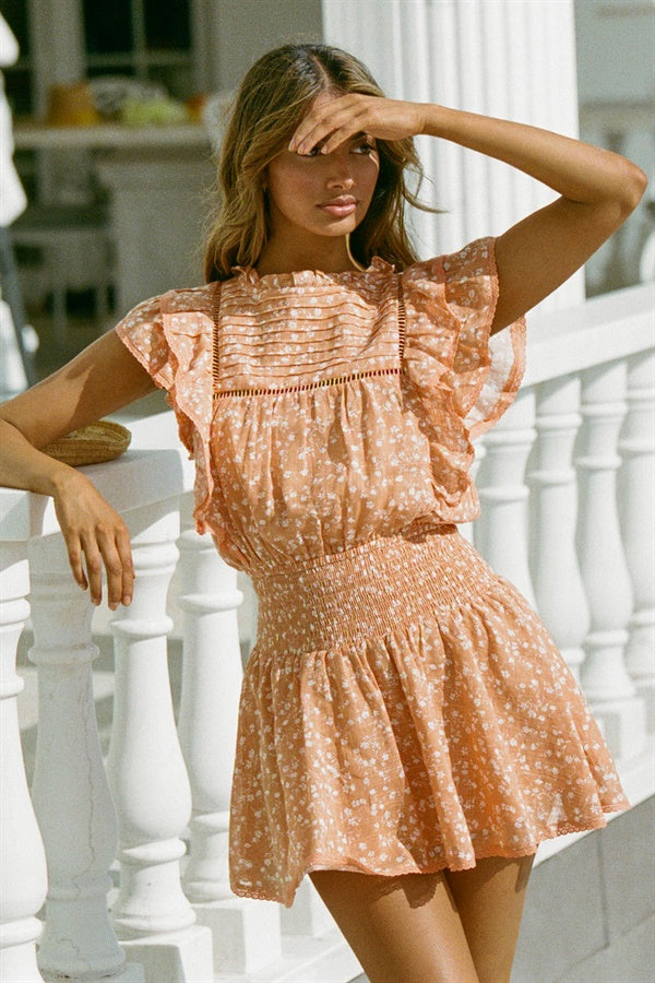 Exclusive Orange Gabrielle Cotton Dress with Floral Print for Parties