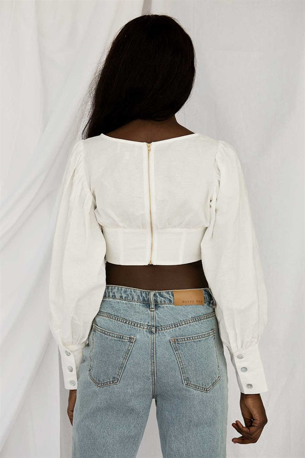 Stylish Off-White Linen Blend Calista Women's Top