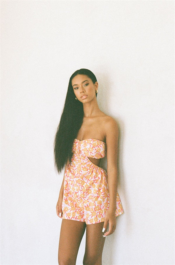 Ardelle Exclusive Link Flower Print Strapless Cotton Cutout Playsuit
