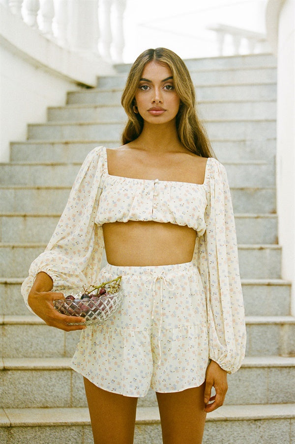 Women's Lightweight Floral Print Cropped Bandeau Cayenne Top