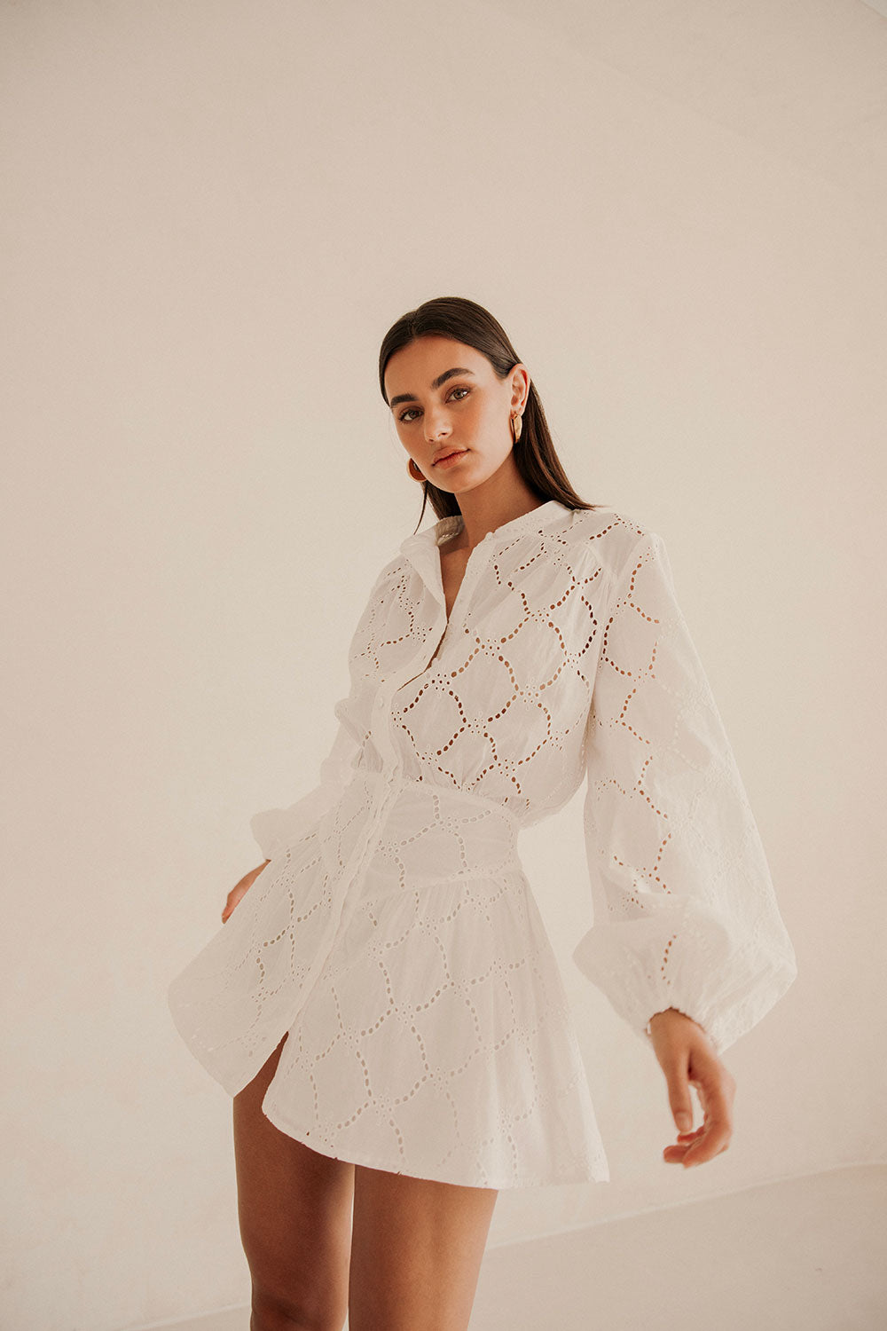 Exquisite White Naima Dress with Billowing Puff Sleeves