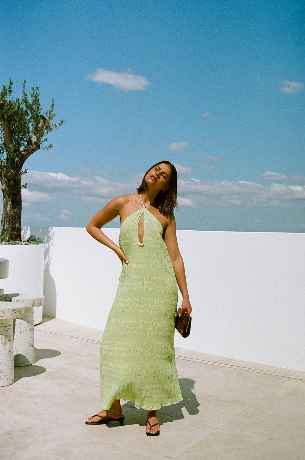 Gorgeous Green Lightweight Rayon Atlanta Halter Midi Dress
