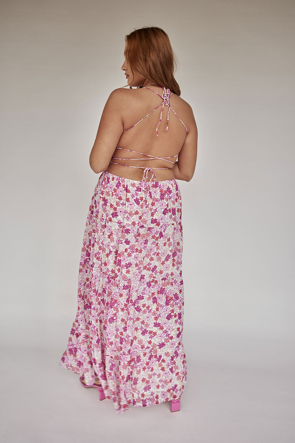 Exclusive Purple Haze Floral Print Strappy Baila Maxi Dress