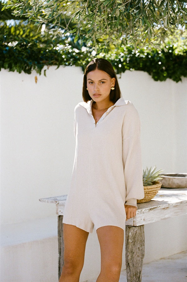 Trendy Tan Jayla Playsuit with Puff Sleeves and Stylish Details