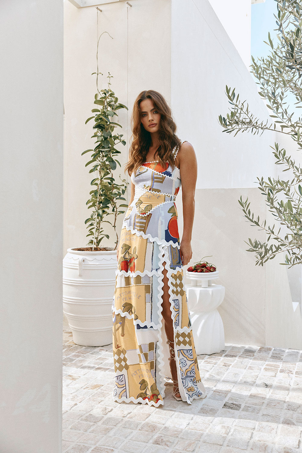Exclusive Viscose Nylon Blend Capricci Maxi Dress in Villagio Purple