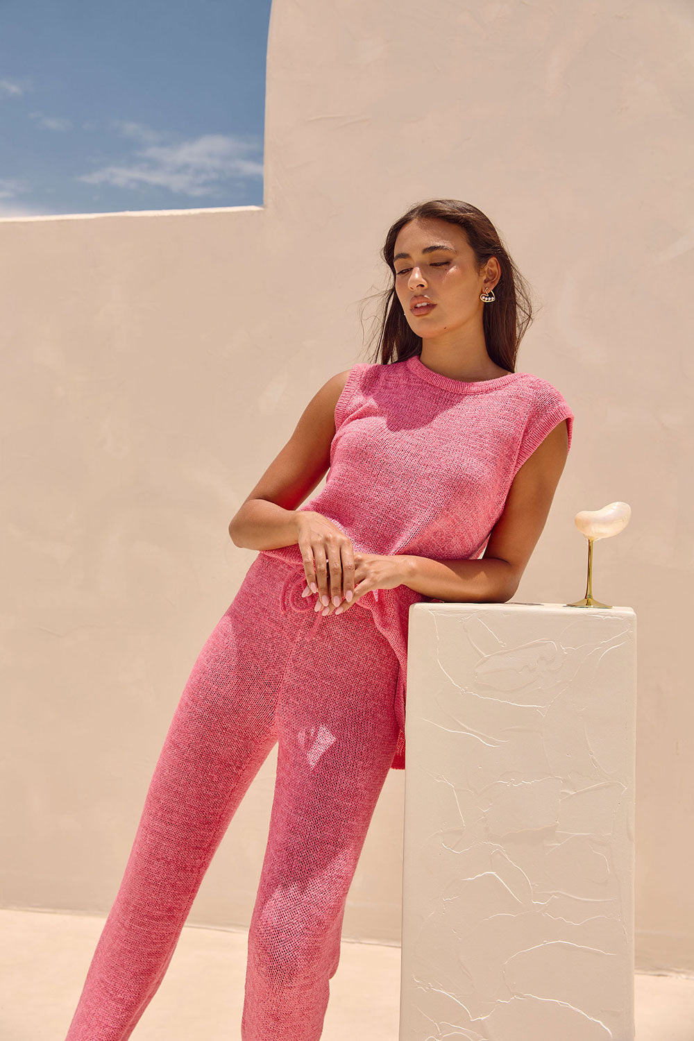Sabo's Exclusive Louka High-Waisted Rose Pink Knit Pants