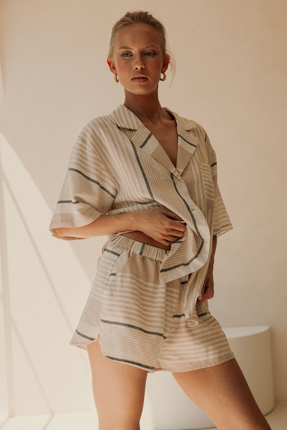 Stylish Women's Enza Linen-Cotton Blend Striped Shorts