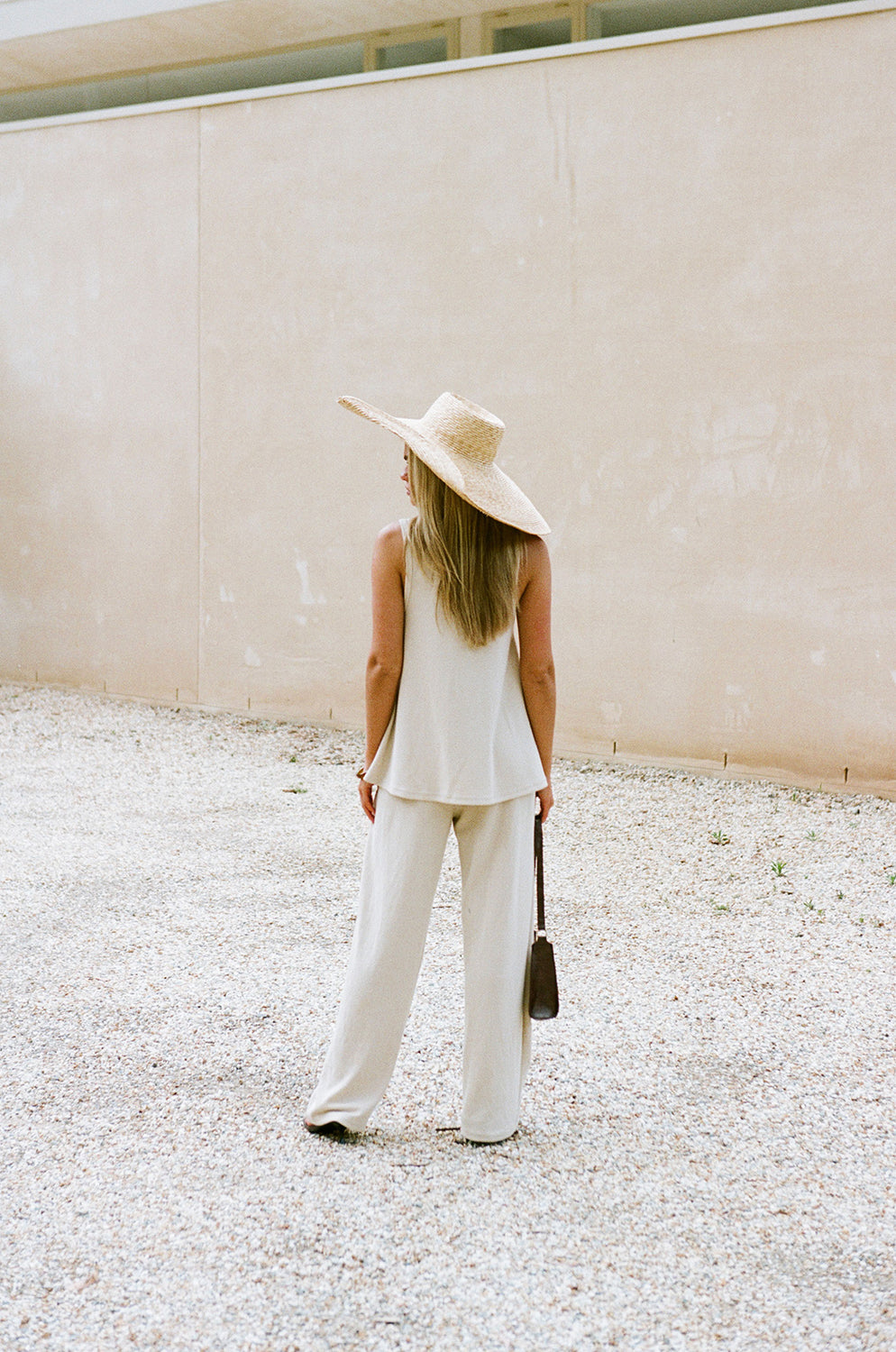 Sandy Beige Soft Ribbed Knit High Waisted Wide Leg Lana Pants - Fawn