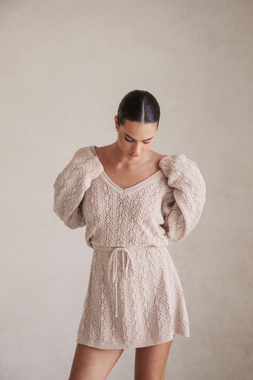 High - quality Natural Cotton Pointelle Knit Garnet Season - spanning Dress