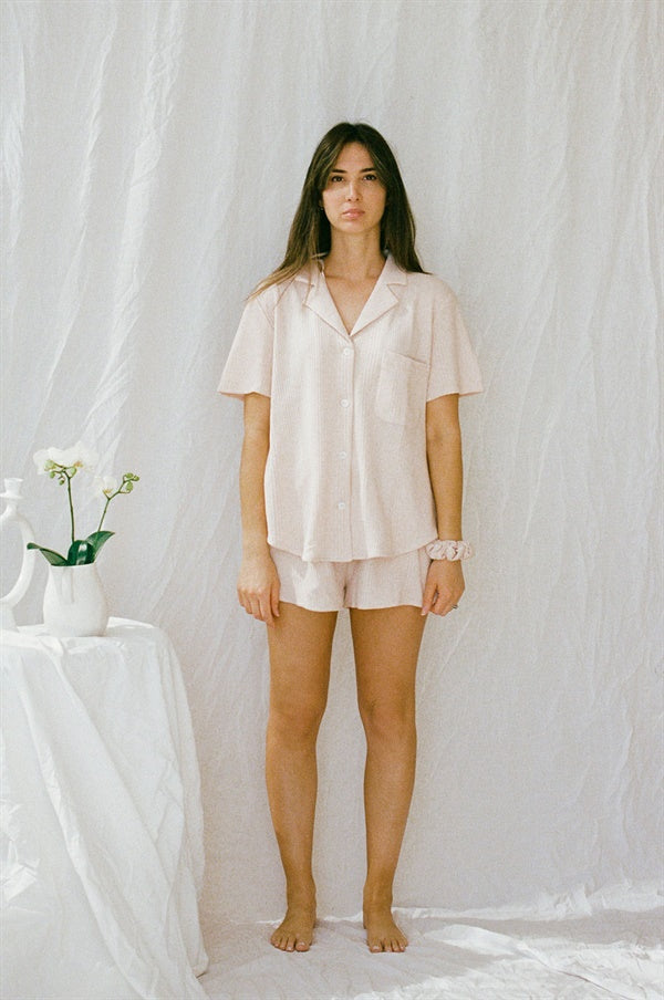 Sabo Exclusive Siesta Pajama Top in Musk - Dusty Blush Soft Pointelle Jersey