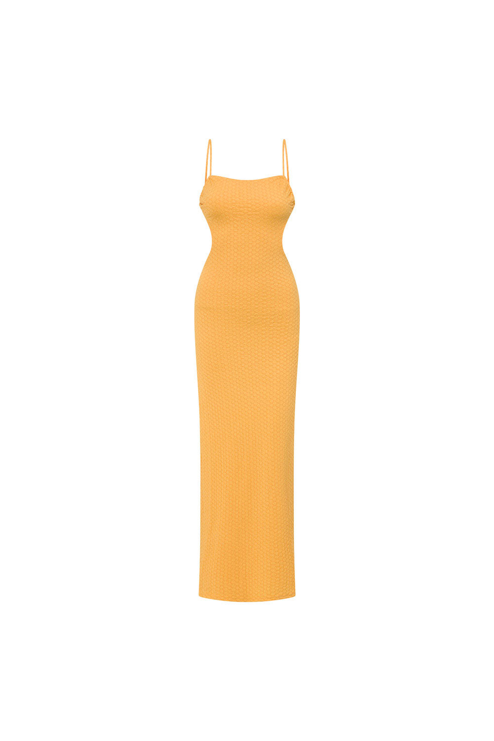 Golden Stretchy Textured Bubble Fabric Backless Aluer Evening Dress