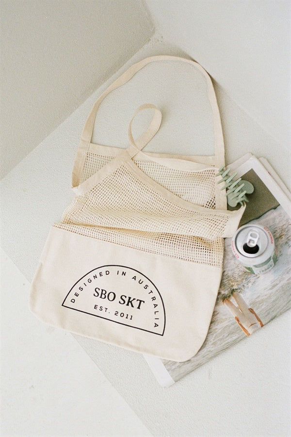 Eco-Friendly Natural Netted Cotton Mesh SBO SKT Weekend Tote Bag