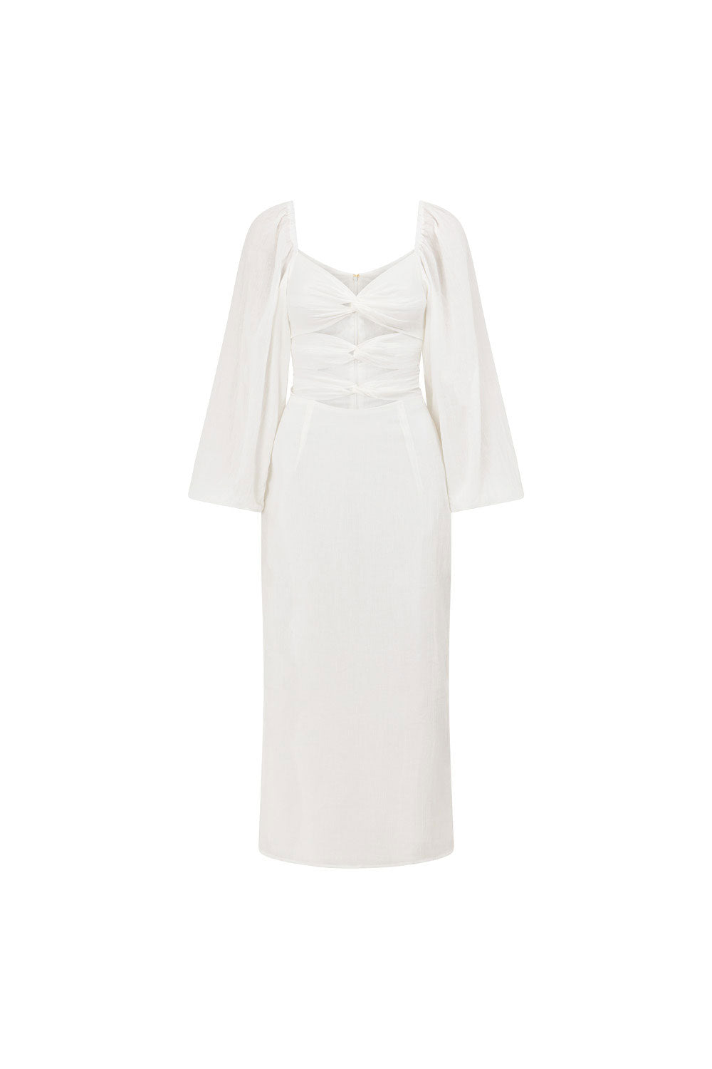 Exclusively Designed Ace White Midi Dress with Puff Sleeves