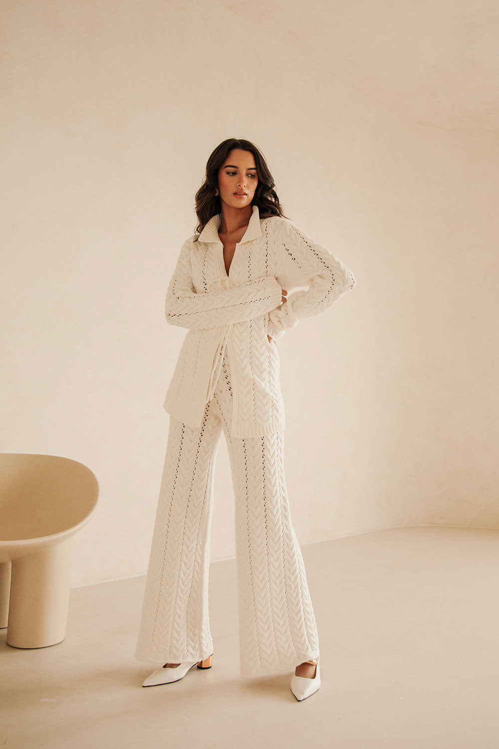 Cosy Cream Cable Knit High Waisted Cleo Pants