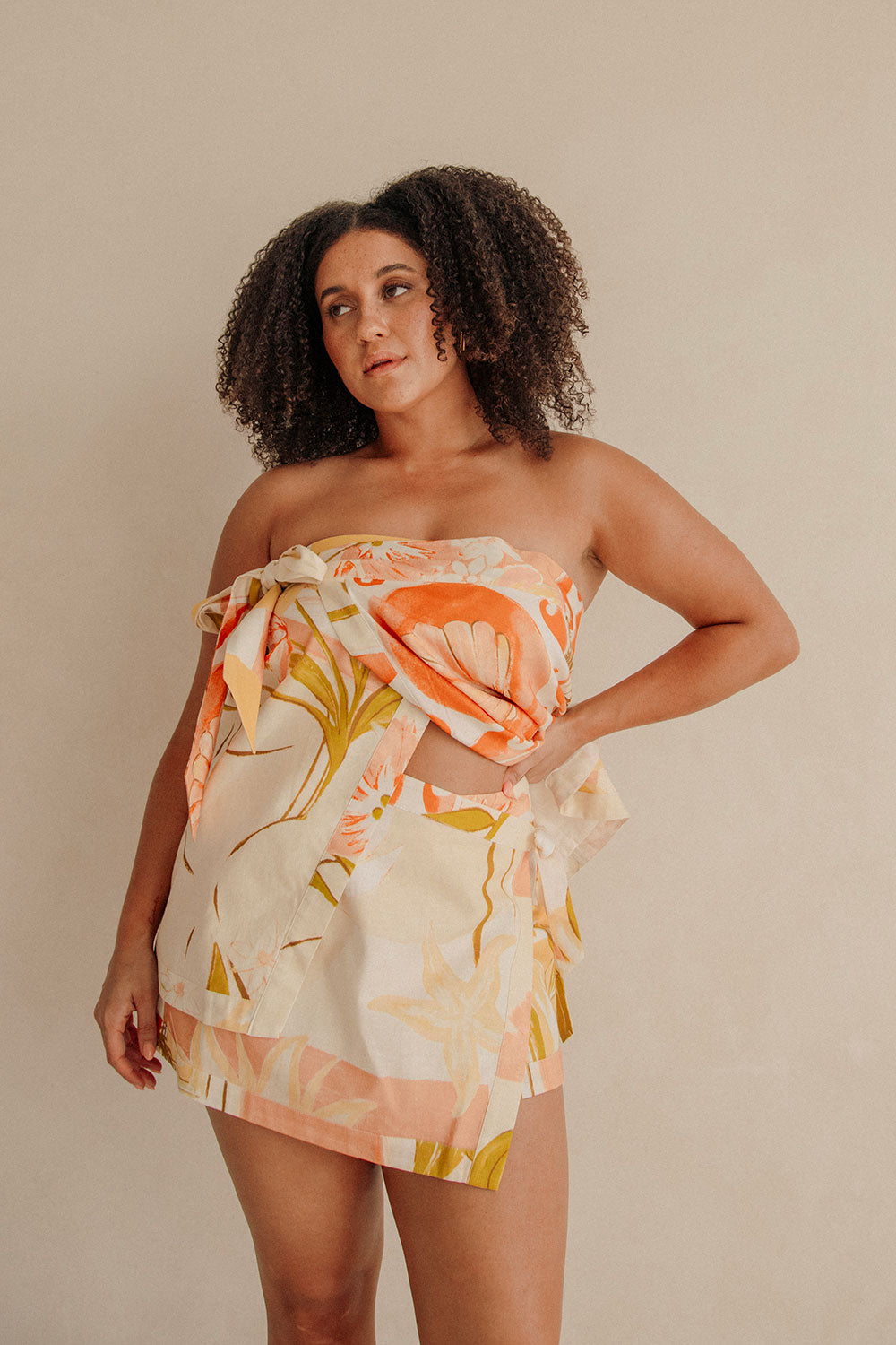 Stylish Elexus Thalassa Rust Linen-Cotton Blend Mini Wrap Skirt