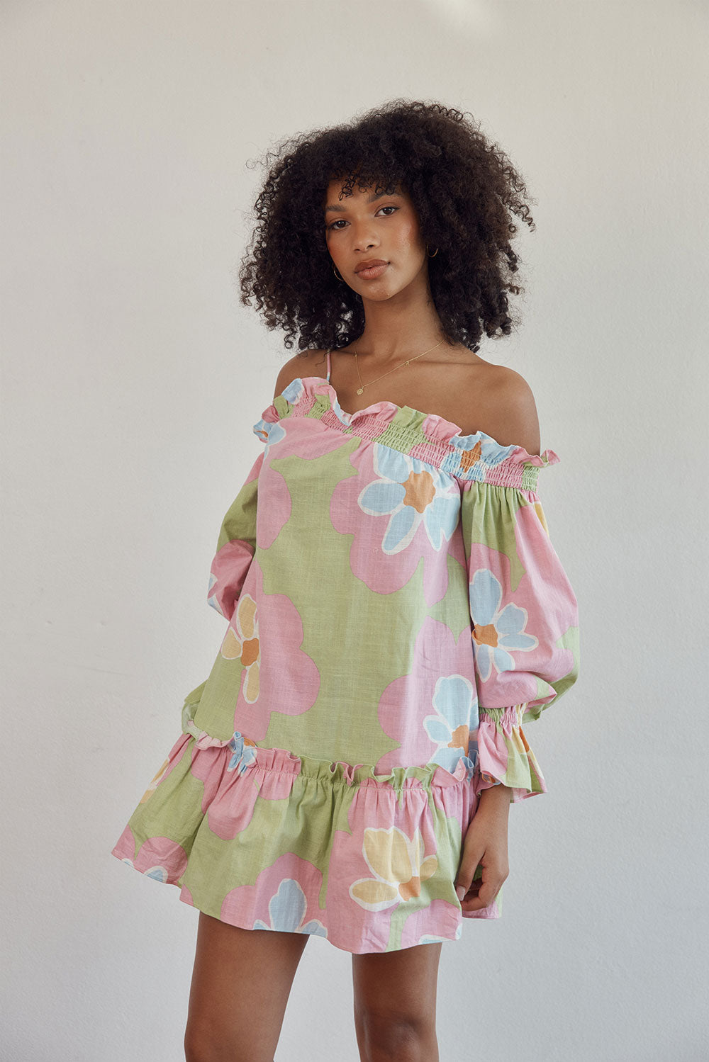 Holiday-Ready Blair Cotton Puff Dress with Exclusive Hana Green Print