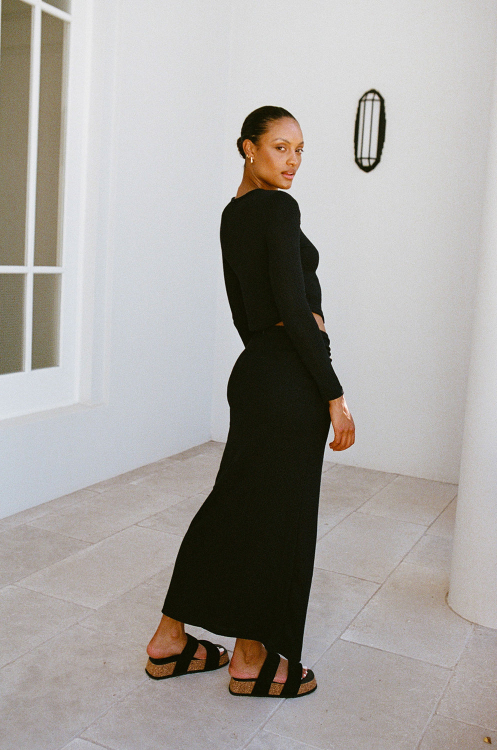 Black Textured Waffle Fabric Elsie Women's Skirt