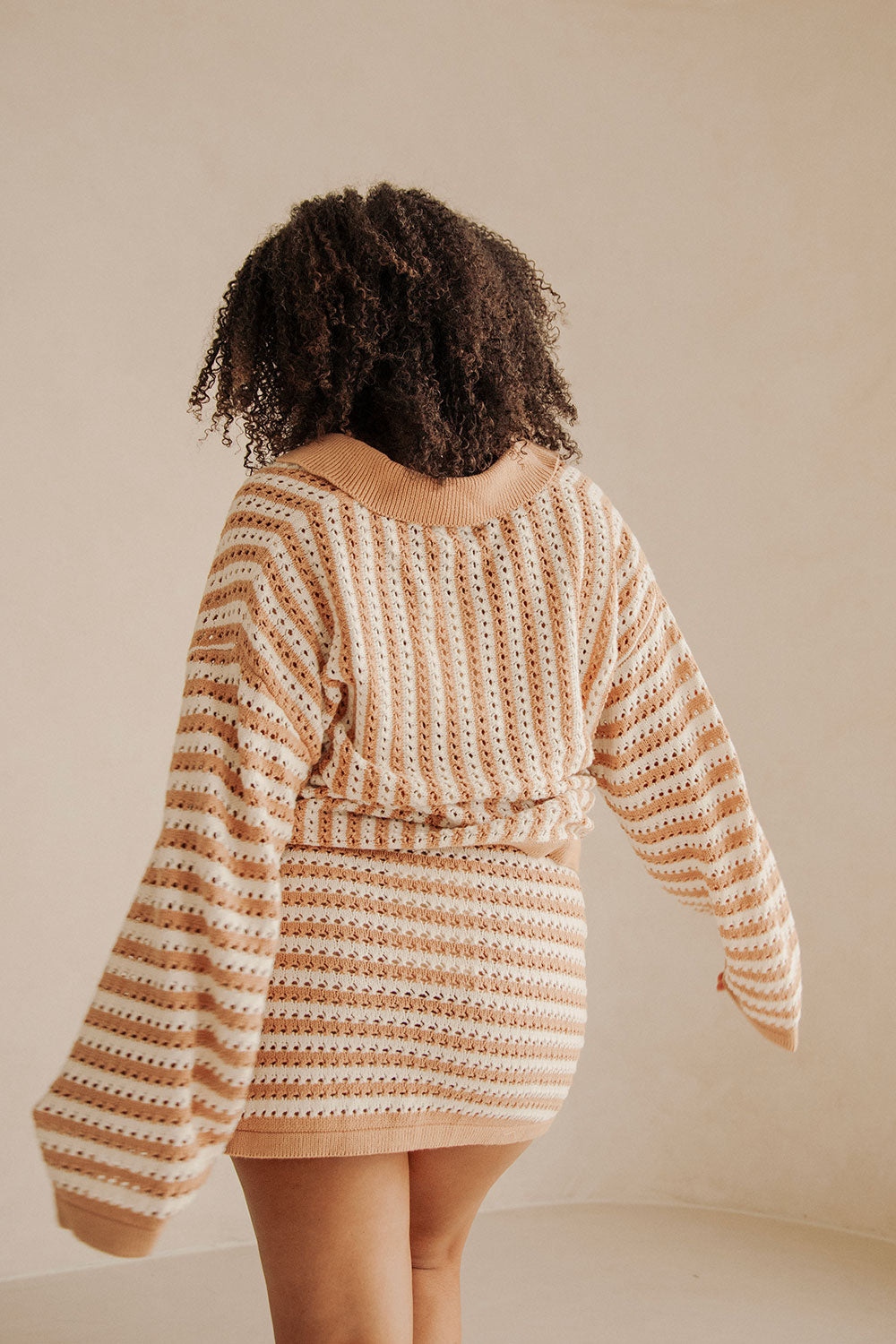 High - Quality Tan and White Striped Bryn Wrap Mini Skirt