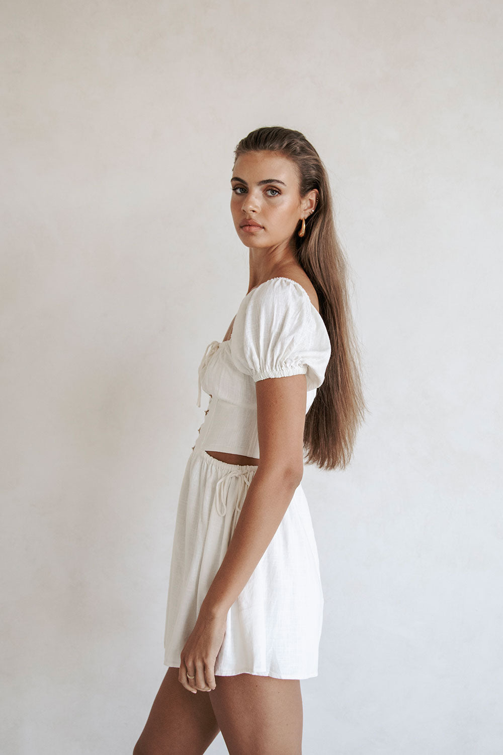 Elegant Off - White Viscose Linen Blend Mase Women's Dress