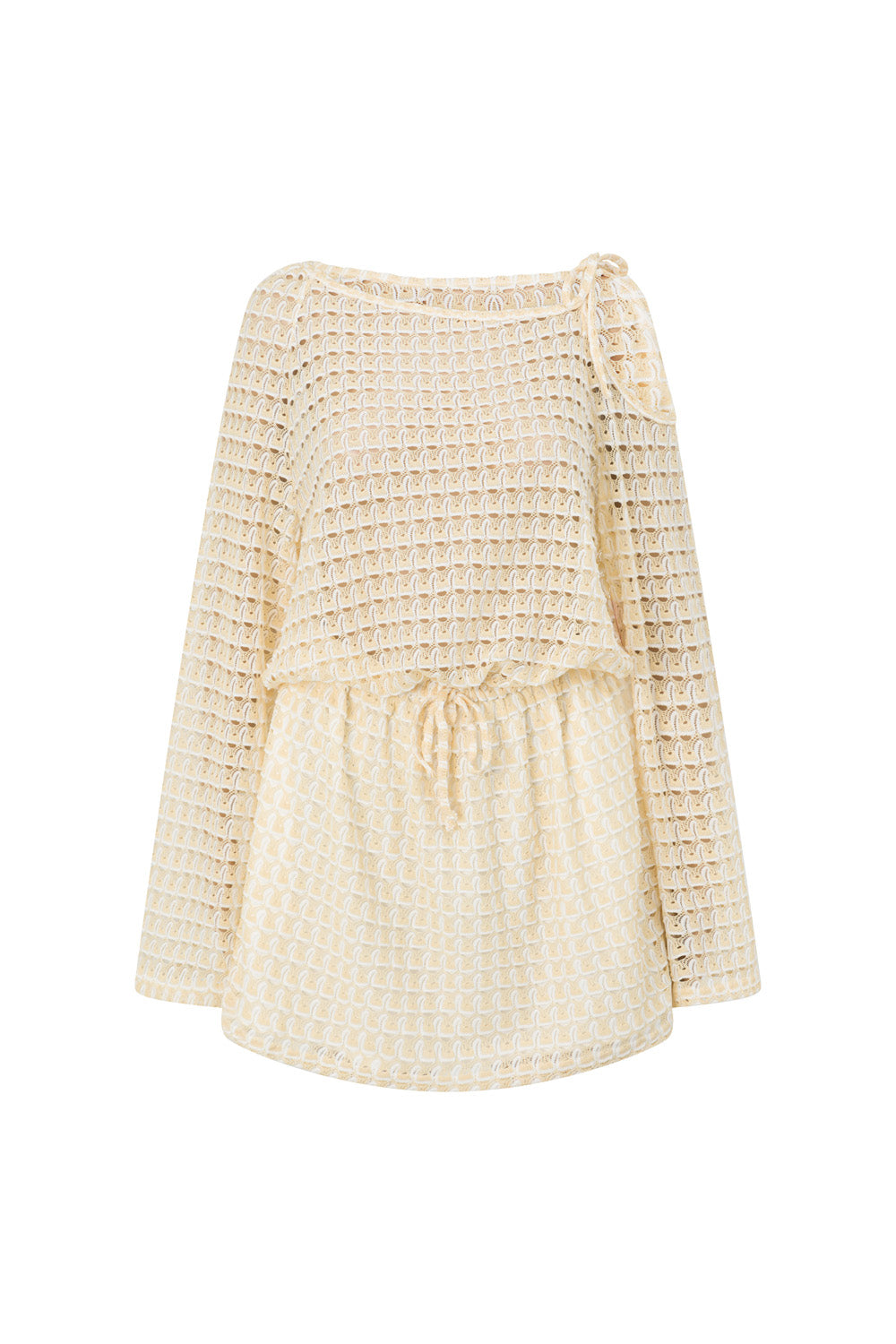 Elegant Cream and White Jacquard Knit Summit Dress for Resort Vibes