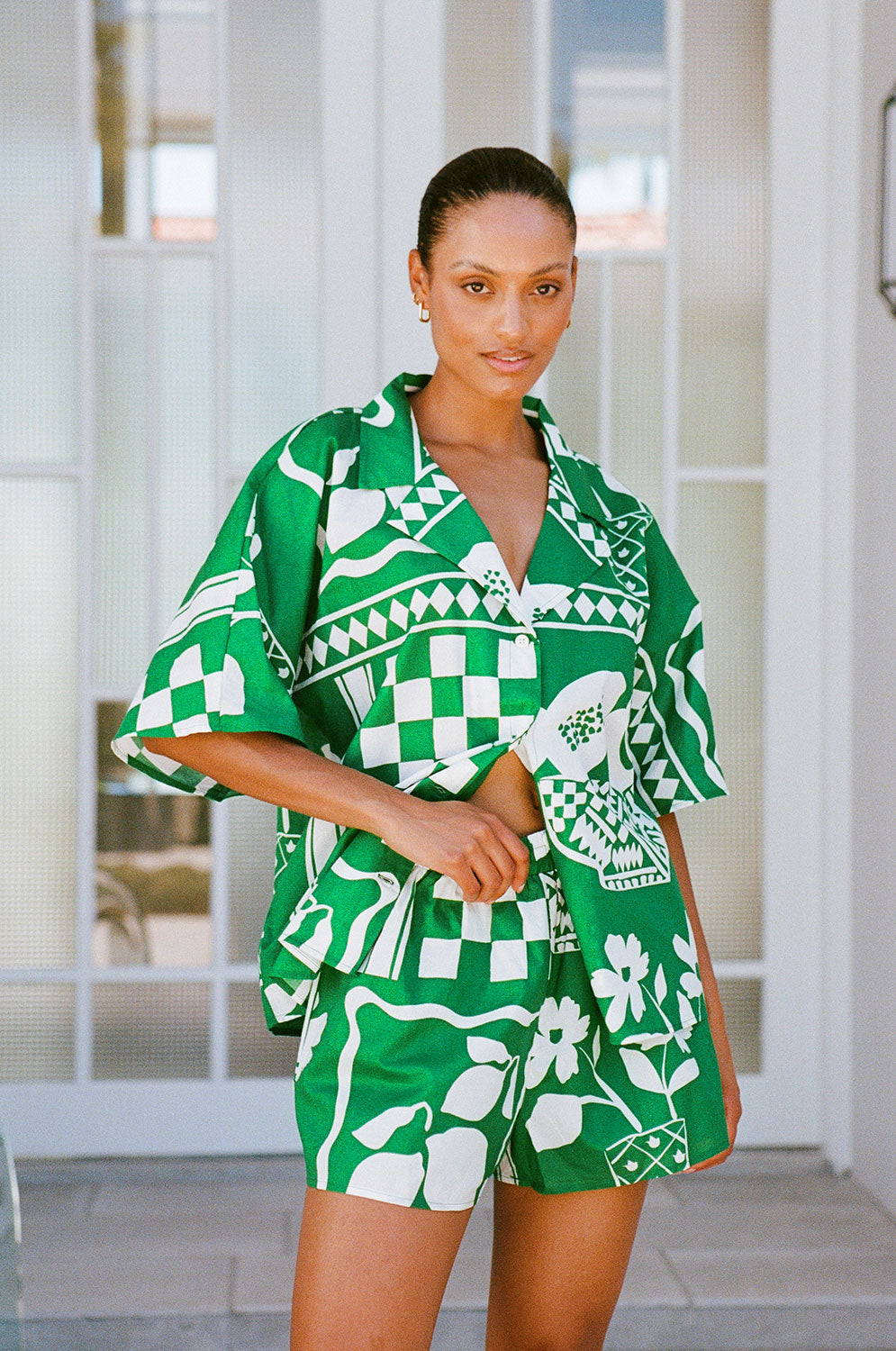 Exclusive Lemoni Green Seona Cotton Voile Shorts for Summer