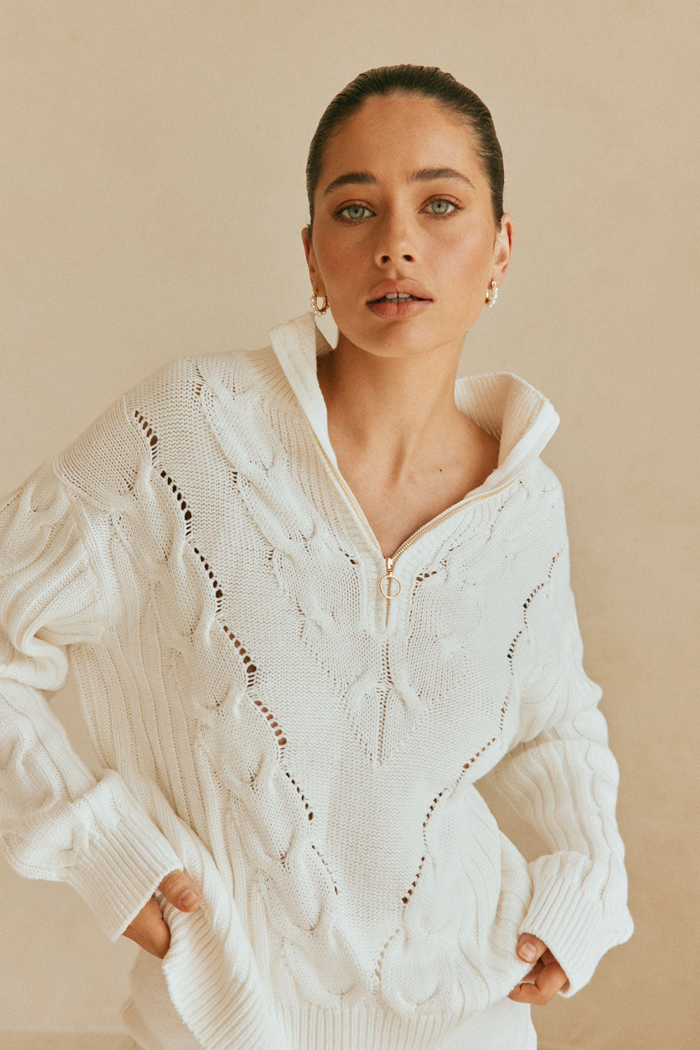 High - quality Cream Cotton Amy Sweater for Stylish Layering
