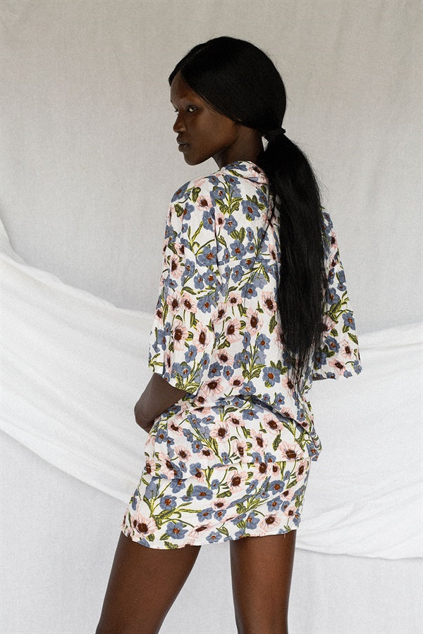 Lightweight Floral Print High Waisted Ruse Skirt for Resort Style