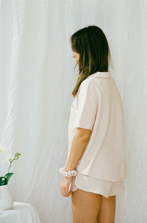Sabo Exclusive Siesta Pajama Top in Musk - Dusty Blush Soft Pointelle Jersey