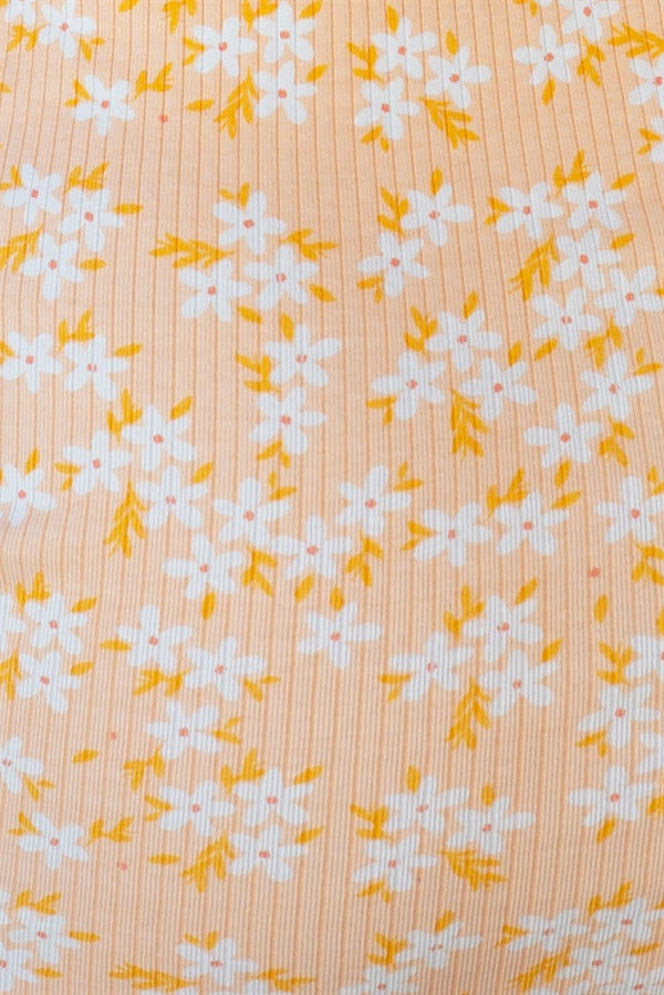 Exclusive Orange Floral Print Natural Ribbed Cotton Esber Dress