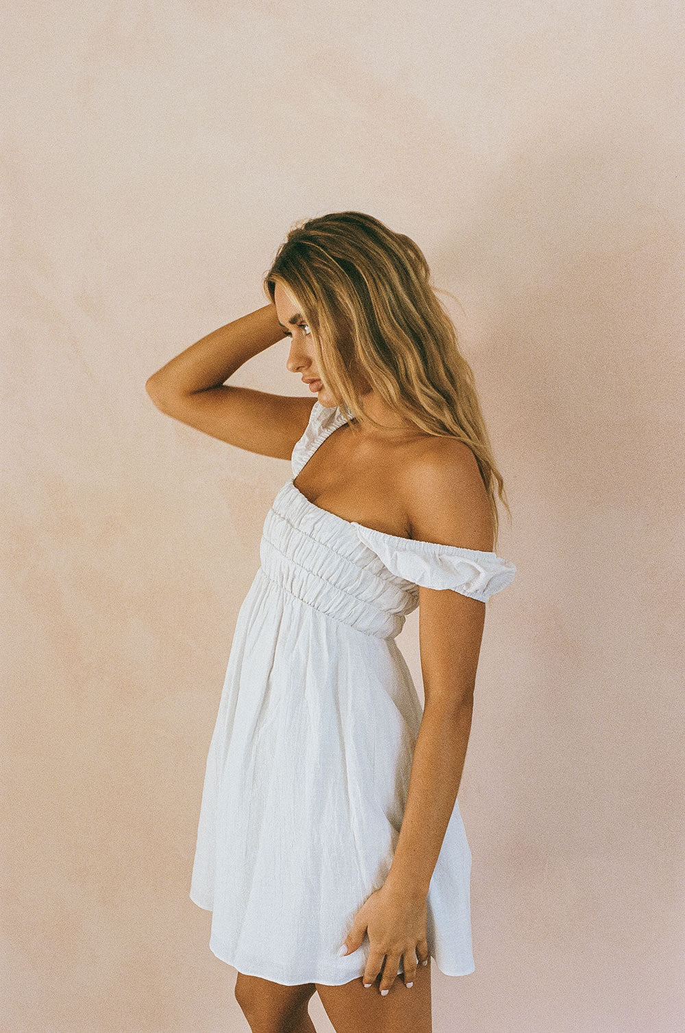 Fresh White Natural Cotton Luan Dress with Cute Cap Sleeves