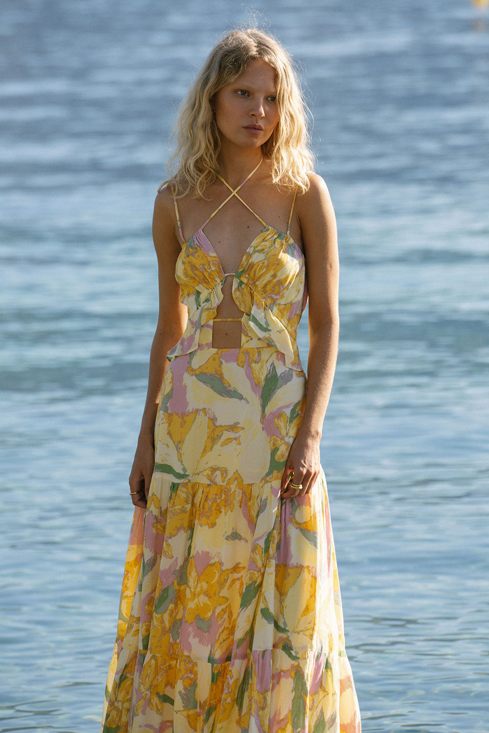 Exclusive Scout Floral Calabria Halter Maxi Dress