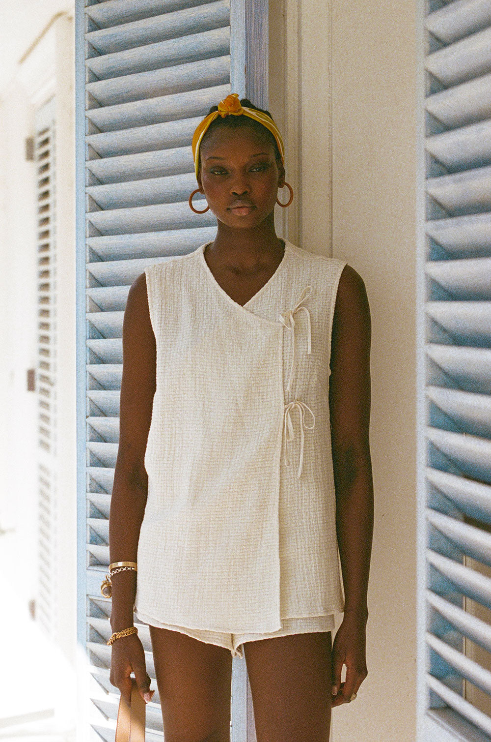 Stylish Cream-Colored Natural Textured Cotton Ciel Top for Easy Wear