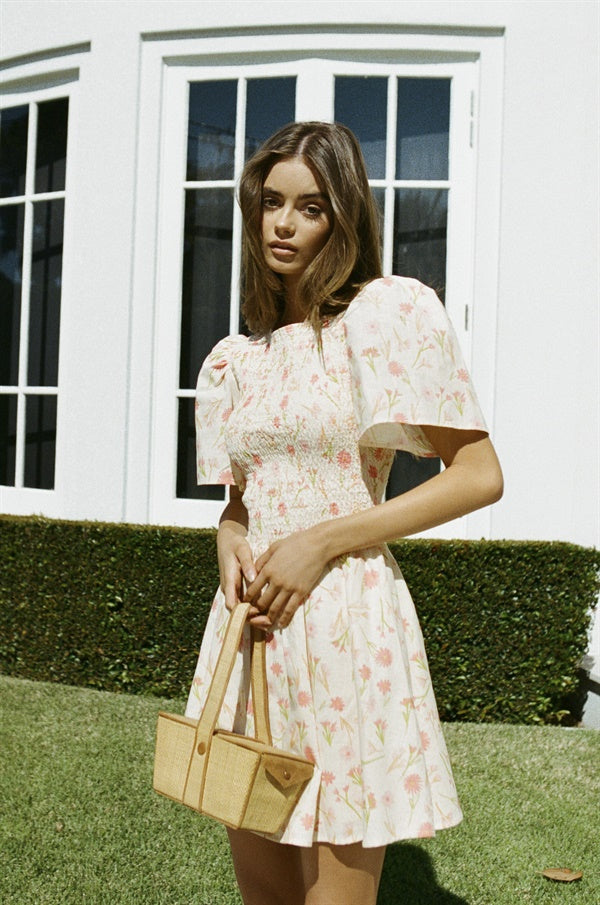 Exquisite Sunset Print Bobbi Shirred Cotton Dress for Special Events