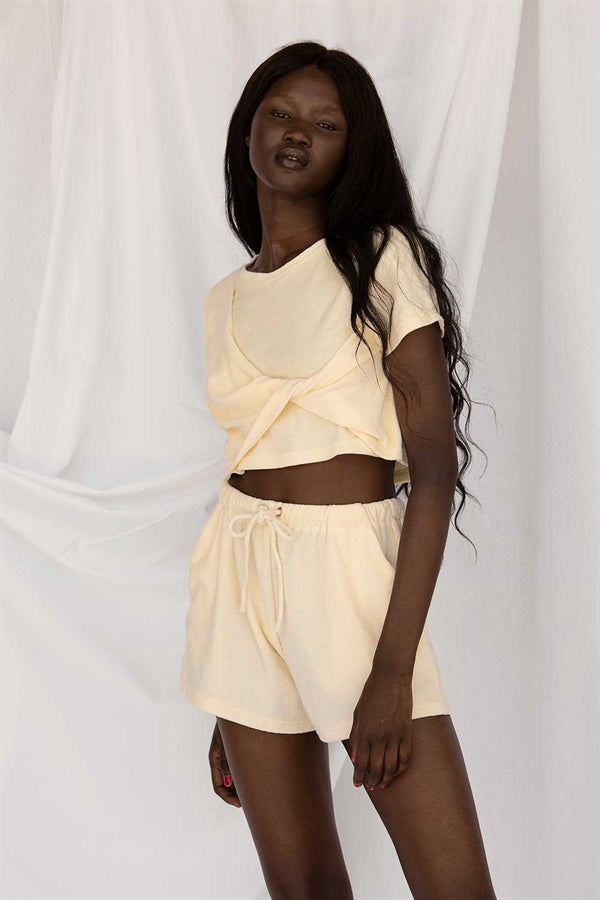Alchemy Cream-colored Towelling Semi-cropped Twist Top