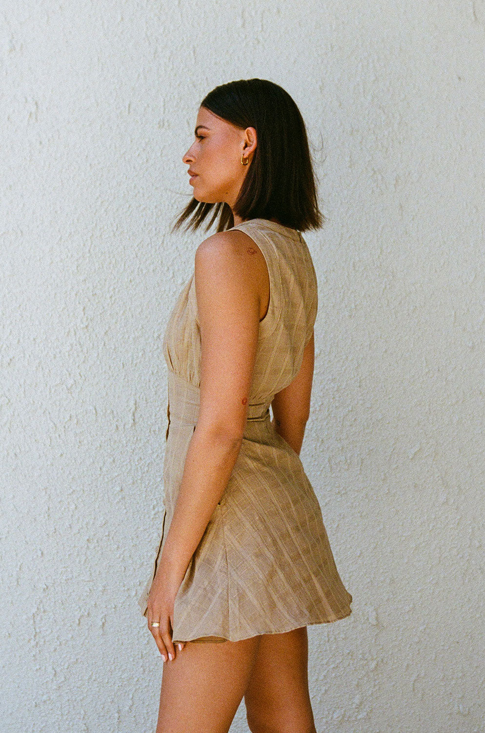 Sabo Exclusive Natural Tan Cotton Lightweight Shaelagh Mini Dress