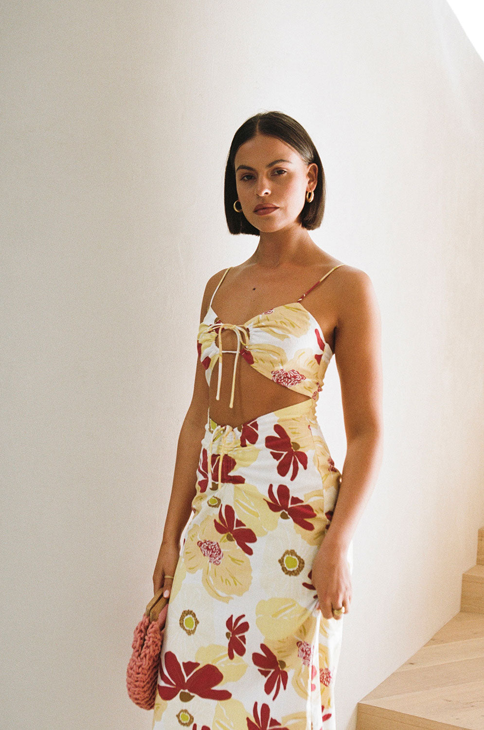 Women's Elegant Aster Cutout Dress with Exclusive Dusk Lily Print