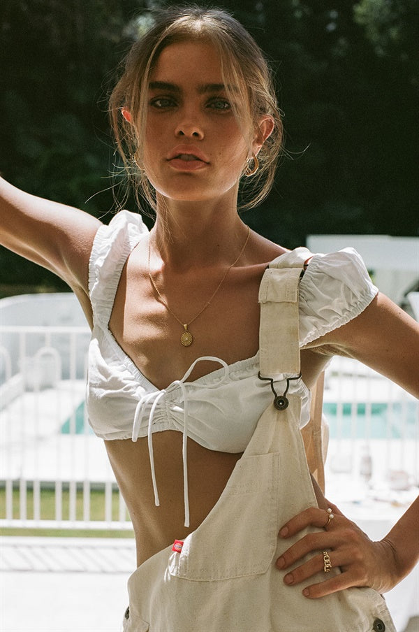 Exquisite White Avelina Cotton Voile Top with Puff Sleeves