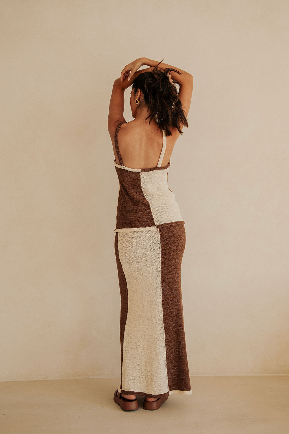Sabo Exclusive Mira Top in Chocolate and Cream Loose Knit
