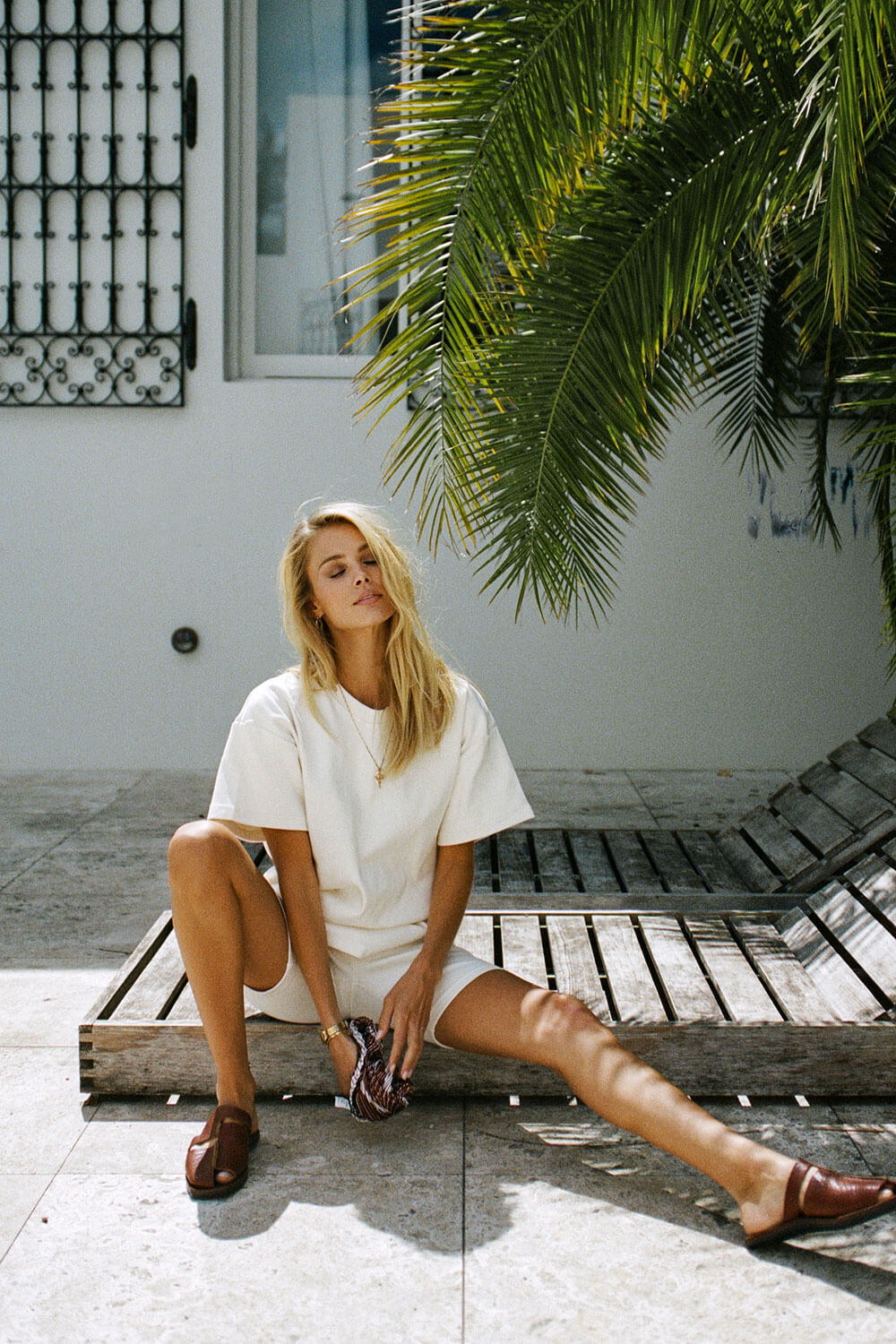Comfy Cream Ribbed Short - Sleeve High - Rounded Neck Mellow Tee