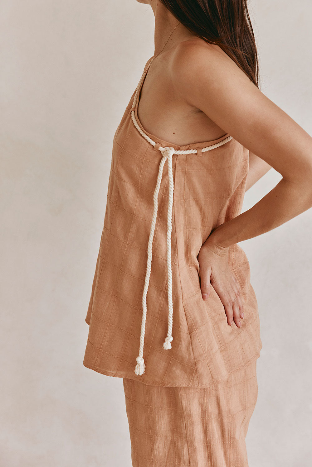 Dusty Rust Natural Cotton Asymmetric Strap Emmie Top for Seaside Summers