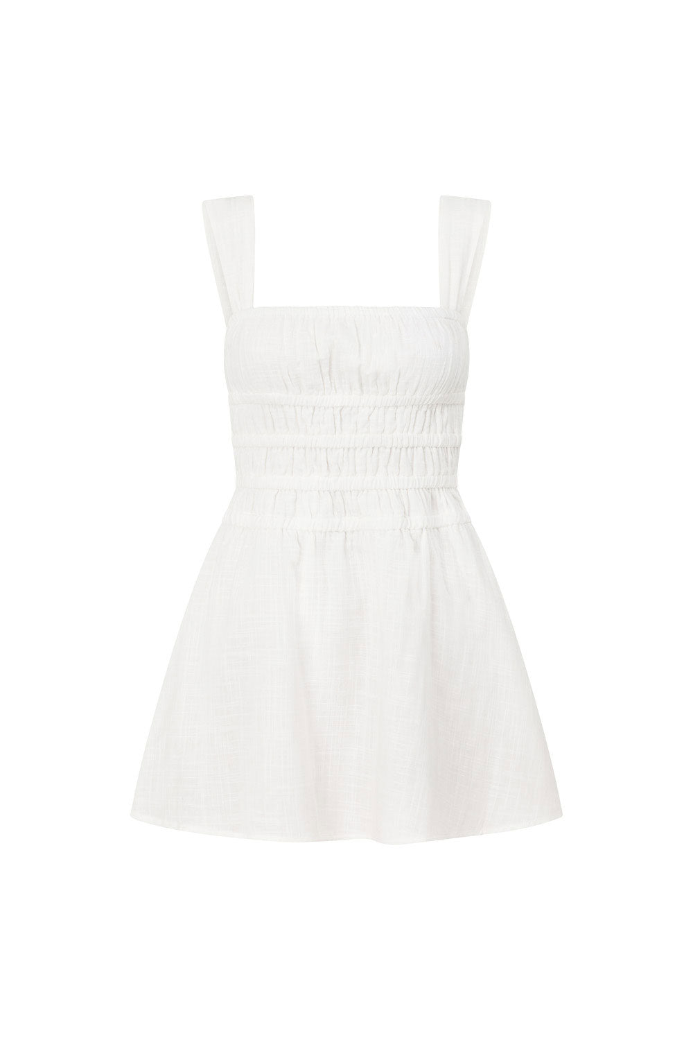 Exclusively Designed White Natural Cotton Slub Bessi Mini Dress
