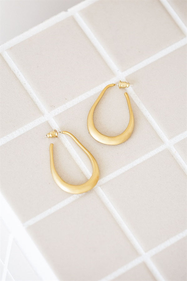 Stylish Matte Gold Rounded Drop Nova Hoop Earrings for Fashionable Outfits
