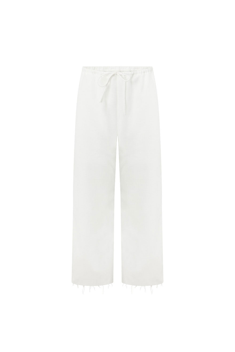 Stylish White Structured Kamila Pants with Elastic Waist and Drawstring