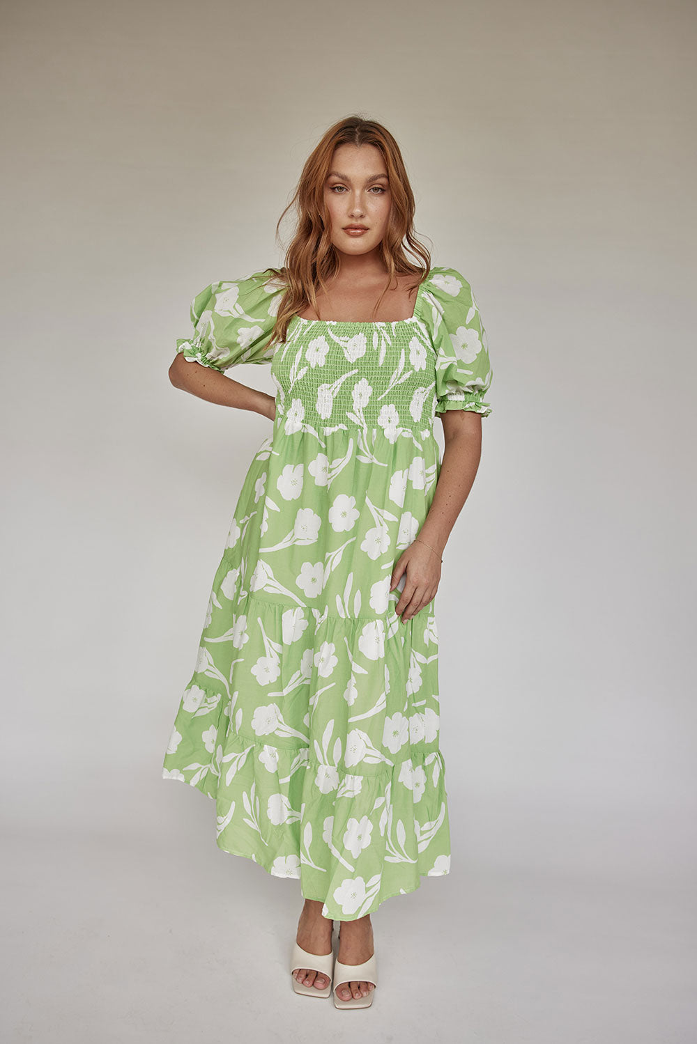 Exclusive Mint Floral Allani Lightweight Cotton Voile Midi Dress