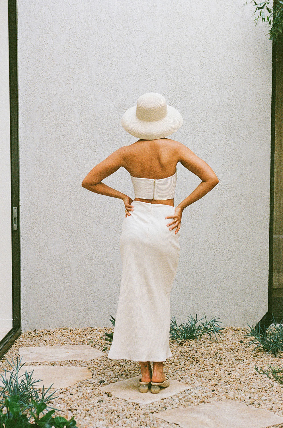 Exclusive Sabo Designed Villegra Cream Matte Silky Pintuck High Waisted Flared Midi Skirt