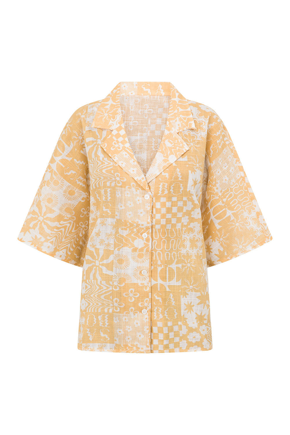 Exclusive Tan Canyon Print Seona Relaxed Half - Sleeve Top