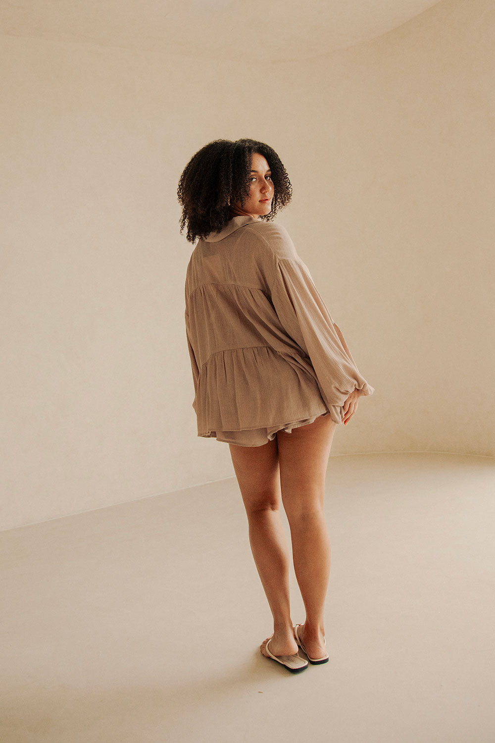 Mushroom - Huxley Lightweight Crepe Rayon Blend Top