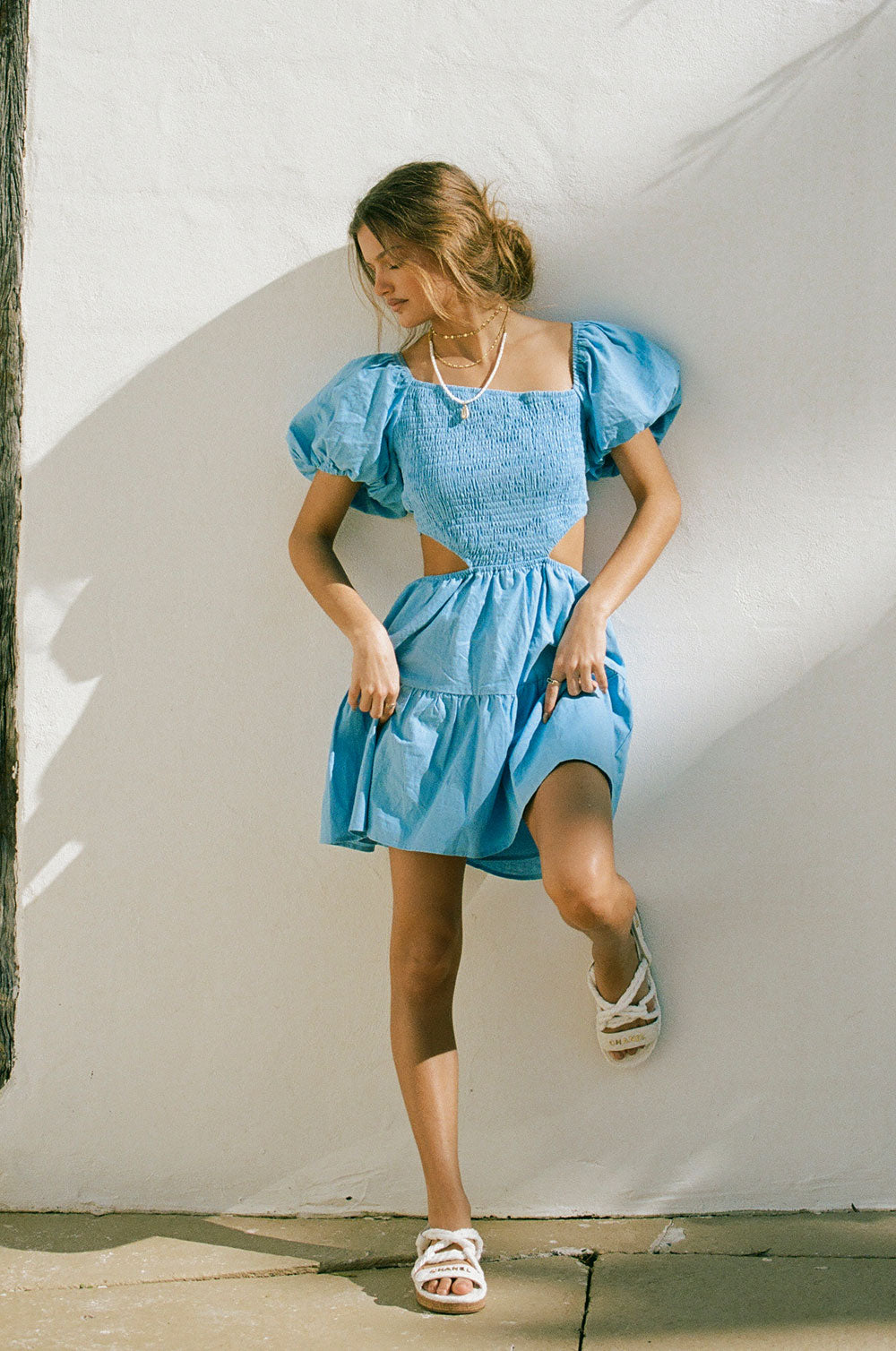 Stylish Blue Cotton Linen Blend Kailah Dress with Unique Design