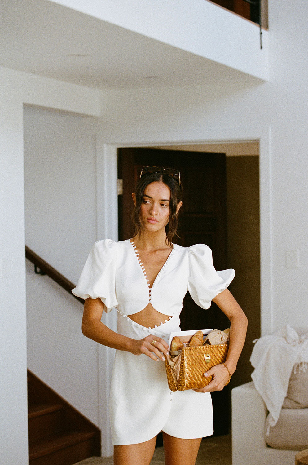 Stylish Jaylie White Button-down Women's Dress